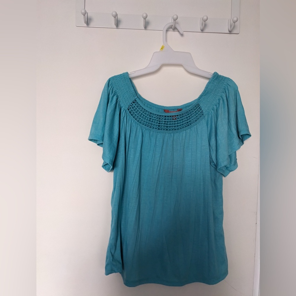 Chic Teal Blouse with Crochet Detail